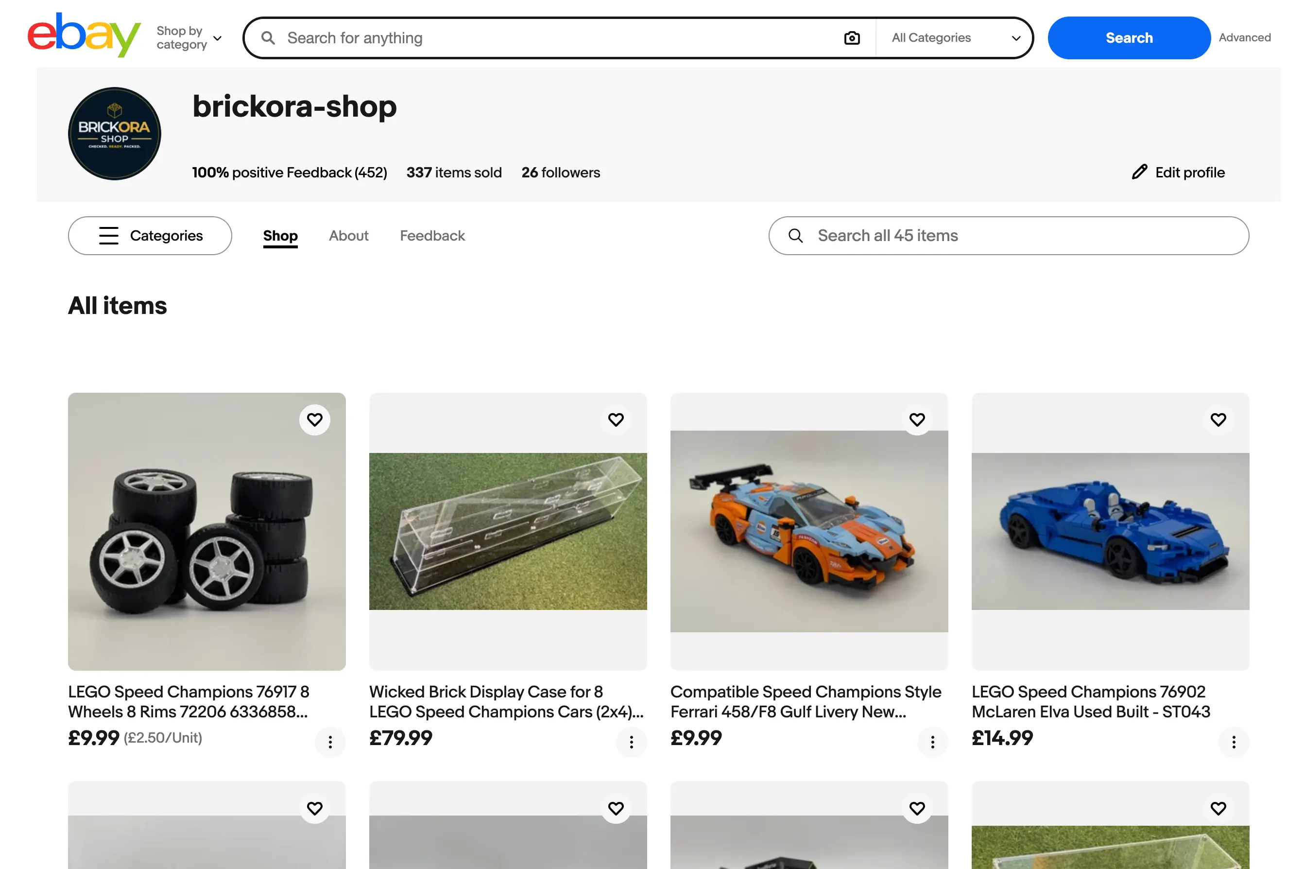 Brickora eBay store preview